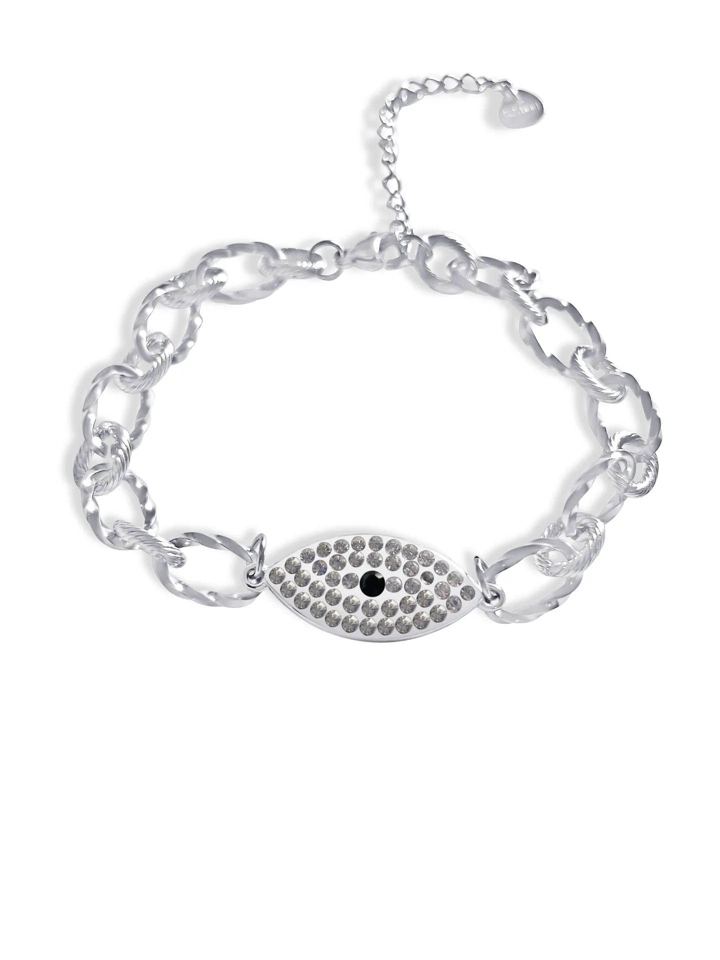 Βραχιόλι, γυναικείο, από ανοξείδωτο ατσάλι, με μάτι βασκανίας & πέτρες ζιργκόν, 19 εκατοστά μήκος συν αλυσίδα επέκτασης 5 εκατοστών, silverline, 0230449201,